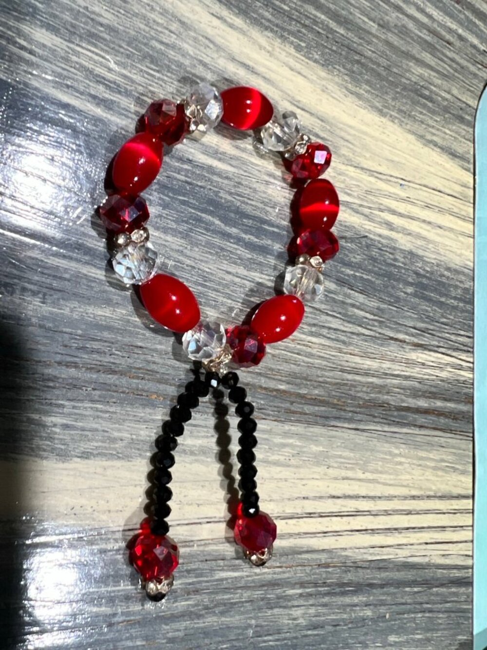 Red Ruby Beaded Bracelet with clear bead dangles
